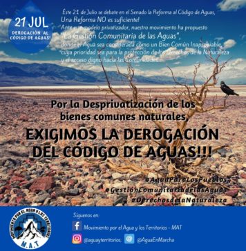 Ante proyecto reformista en el Senado: MAT ZC llama a derogar Código de Aguas